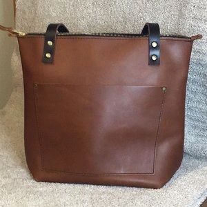 Beautiful Portland Leather Goods SMALL Zip Honey Tote-EUC